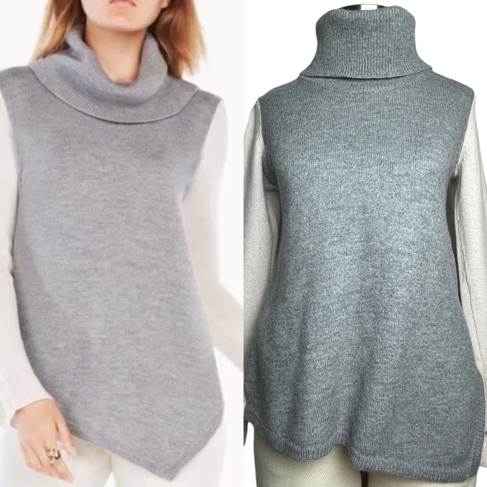 BCBG MaxAzria Waris Colorblock Turtleneck Sweater Merino Wool Gray/Off-White Sm